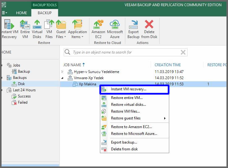 Veeam Backup & Replication 9.5 Hızlı Geri Dönüş (Instant VM Recovery) – Bölüm7