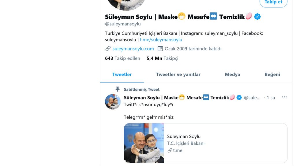 twitter sansür içişleri bakanı süleymen soylu