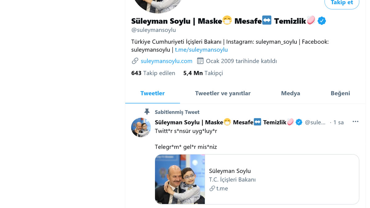 twitter sansür içişleri bakanı süleymen soylu