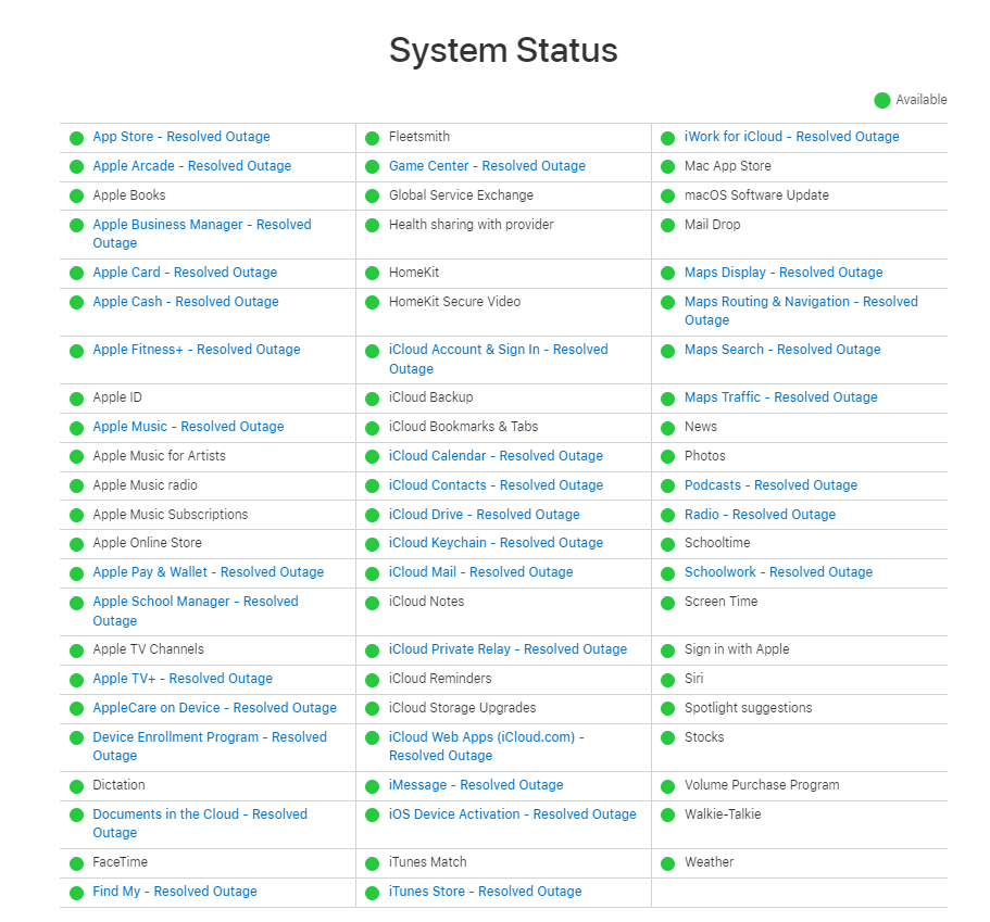 birden çok apple hizmetinde sorun