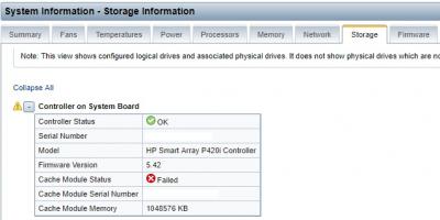 Cache module status failed hp proliant что это