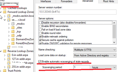 dns srv aging properties