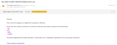 Yandex mail cevap